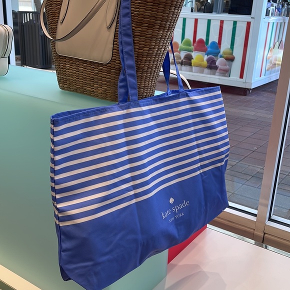 Kate Spade Purple-Blue Canvas Tote XL Reusable Shopping Beach Bag - Picture 5 of 16